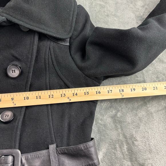 Mackage Jacket Women XS Wool Cashmere Trench Coat Belt Button Quiet Luxury Black - Picture 11 of 15